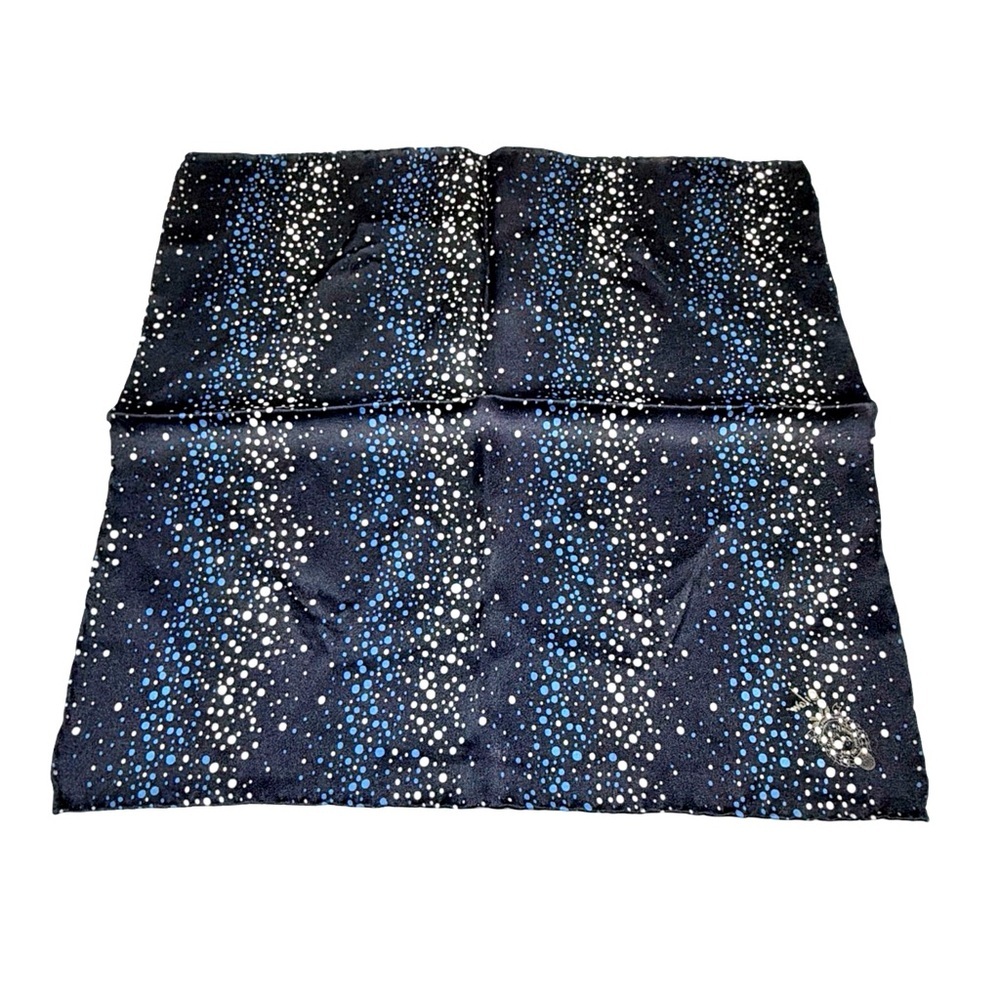 Bijan 100% Silk Pocket Square | Galaxy Pattern | Designer Crest | 13" x 13” - Picture 2 of 9